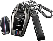 HIBEYO Key Fob Cover for BMW 5 6 7 Series G01 G11 G12 G30 G31 X3 X4 X5 730li 740li 750li Display LCD Smart Key Smart Key Cover for BMW Accessories Alloy+TPU Double Protector-A Keychain Black