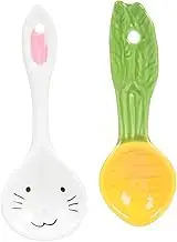 HAKIDZEL 2Pcs Ceramic Soup Spoons Cute Rabbit Design Kitchen Tableware for Easter Parties Comfortable Ergonomic Handles for Restaurants and Home Use