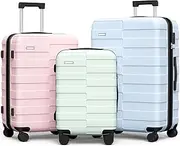 [Vipbox] Luggage Sets 3 Piece Hardside Expandable Ultra Durable 100% PC Lightweight Carry On Family Travel Suitcase Set with Spinner Wheels, 3in1 Macaron (BPG)