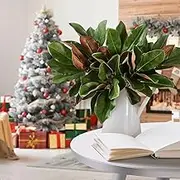 4 Pcs Magnolia Artificial Leaves Branches 22 Inch 3D Real Touch Magnolia Pick Faux Magnolia Stems Fake Magnolia Leaves Twigs for Indoor Outdoor Vase Filling Home Wedding Floral Arrangement Decoration