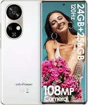 Ulefone Note 17 Pro Unlocked Smartphone, 108MP Rear Camera + 32MP Front Camera, 6.78" FHD+ AMOLED 120Hz Curved Screen, MTK Helio G99 24GB+256GB, Android 13, NFC, 5050mAh, White Mobile Phone