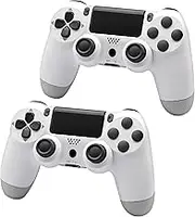 Wireless Controller for P-S4,Compatible with P-S4/Pro/Slim/PC Bluetooth Controller,Dual Vibration,Touch Panel, 3.5mm Audio Jack,Six-Axis Joystick,White,2pcs