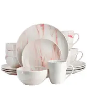 Elama Fine Marble Red 16pc Porcelain Dinnerware Set