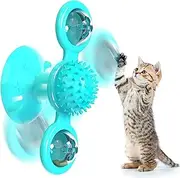 EASYNICE Windmill Cat Toy Interactive Cat Toys for Indoor Cats Spinning Catnip Toys Funny Kitten Toy Chew Toy Cat Toothbrush Scratching Tickle Cat Hair Brush Spinner Kitty Toys with Suction Cup (Blue)