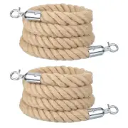 2Pcs 6ft x 1.3 Inch Crowd Control Jute Stanchion Rope with Snap Hooks