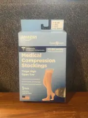 Amazon Medical Compression Stockings Thigh High Open Toe Size Small Beige AB0868