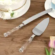Set 2 Silver Cake Server & Knife with Clear Acrylic Handles