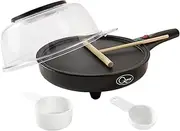 Quest 34400 2-in-1 Popcorn & French Crêpe Pancake Maker, Non-Stick 8 Inch Electric Pan with Batter Spreader - Also Cooks Eggs, Omelettes & Flatbreads., Black/Transparent