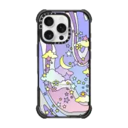 iPhone 16 Pro Ultra Impact Case MagSafe Compatible Transparent Pastel Trippy Swirls Moon Stars And Clouds 70s Retro Design