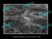 OLD POSTCARD SIZE PHOTO SACRAMENTO CALIFORNIA, AERIAL VIEW OF THE TOWN c1940