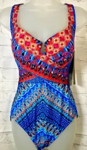Miraclesuit Size 14 Criss Cross Escape Blue Compression Slimming Swimsuit NWT