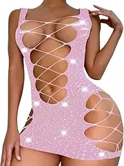 [Generic] Skimpy Lingerie Women Fishnet Dress Camisole Lingerie Nightgowns Chemise Nightwear Sleepwear Satin Lingerie for Women Plus