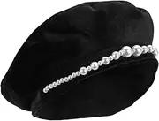 [OATIPHO] 1pc Pearl Beret Woman Style Women Hats Fashion Painter Hat Berets Cap Fashion Hat Warm Painter Hat Beret Hat Beret Cap Retro Beret Chic Berets Hat Cotton Black