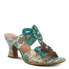 L'ARTISTE ALANIA HAND PAINTED TURQUOISE FLORAL LEATHER SLIDE SANDAL EU 39 US 8.5