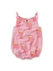 NWT Tea Collection Tie Shoulder Baby Romper Cochin Monkeys Pink Size 0-3 Months