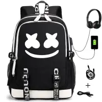 在飛比找蝦皮購物優惠-美國DJ Marshmello棉花糖雙肩包夜光USB充電背包