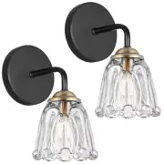 Vintage Wall Sconce Set of Two, Black and Gold Sconces Wall Lighting with Clear