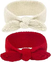 Turban Headband Baby Girl - Warm Rabbit Knot Hair Band, Knit Head Wrap for Newborn, Toddler and Children (Red + Beige)