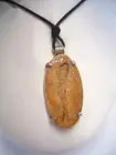925 Silver Pendant with FOSSIL FISH and black cord necklace