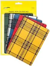 ZEFFFKA Premium Quality Large Plaid Tartan Fabric Iron-on Patches Inside & Outside Strongest Glue 100% Cotton Repair Decorating Kit Jeans Modern Cool Design 5 Pieces Size 5" by 7" (13 cm x 18 cm)