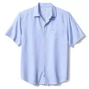 $110 Tommy Bahama Men's Coconut Point Micro Check Camp Shirt, Light SKY, S