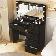 Dressing Table with Mirror and Lights,Small Makeup Vanity Desk with 11 Lights,5 Drawers,3 Color Lighting Modes,Modern Vanity Desk Makeup Table for Bedroom