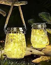 2 Pack Solar Lantern Outdoor Waterproof for Christmas Lights, 30 LED Hanging Cracked Glass for Outside Garden Decoration, Solar Powered for Path Yard Patio Lawn Landscape (Warm White)