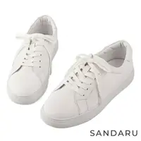 在飛比找momo購物網優惠-【SANDARU 山打努】小白鞋 素面綁帶真皮純白休閒鞋(白