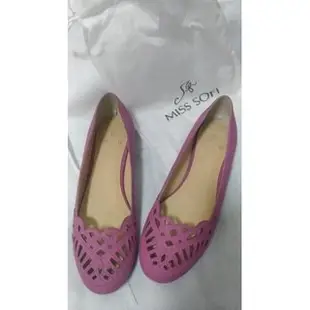 全新 MISS SOFI 平底鞋 桃紅色 36號(適37) 低跟鞋 包鞋 桃粉色 粉紅色 甜美 鏤空 設計 透氣 真皮