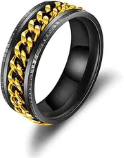 RIUKIU Colorful Embossed Chain Ring for Men, Simple Stainless Steel Ring for Men,Gold,9