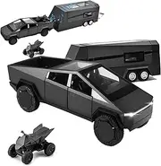 Miortior Cybertruck Toy, 1/32 Scale Alloy Diecast Truck with RV, Motorcycle, Light & Sound, Suitable for Kids Aged 6 and Up - Black
