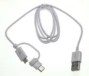 USB Type-C (USB-C) Micro USB 2-in-1 Adapter Cable Data Sync Power Supply Charger Cord 2A Fast Charging 1.5M (White)
