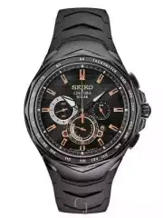 Seiko Coutura Solar Powered Chrono 45.5mm Black Dial Silicone Band Watch SSC811