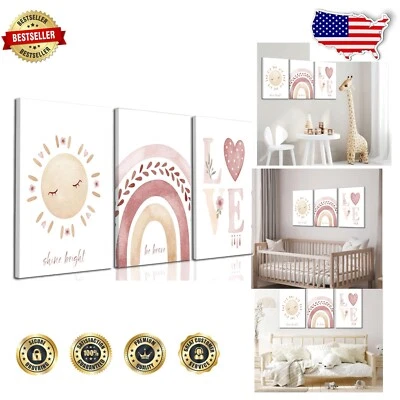 Charming 3-Piece Nursery Wall Art Set - Boho Canvas Prints for Kids Rooms
