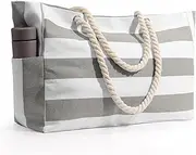 [BETAHEAR] Beach Bag for Women Large Waterproof Pool Bag with Zipper, Sandproof Canvas Travel Tote Bags for Birthday Gift Valentines Day, Grey, Large