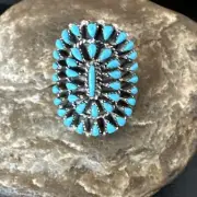 Blue Turquoise Navajo Sterling Silver Cluster Ring Adjustable Size 7 15706