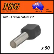 Cable Ferrules TWIN 1.5mm2 x 50 pack, Bootlace, Pin Crimps, Wire Sleeves