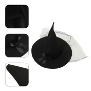 Black Cowgirl Hats for Women Cloth Witch Bow Wizard Halloween Dress up Prop