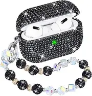 [Topgraph] for AirPods Pro 2 Case Cover with Lanyard Diamond Case for Airpod Pro 2nd Gen with Sparkle Bling Crystal Wrist Chain Strap Keychain for Women Girls Black