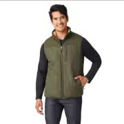Men's Insulated Reversible Vest Large Green 28"L x 24"W Zip Closure Fleece