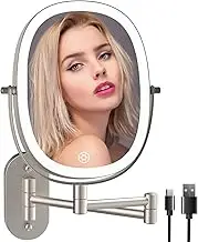 Wall-Mounted Makeup Vanity Mirror, Double Sided 1X/7X Magnifying Mirror, Built-in 2000 mAh Battery Chargeable, Free Extension Foldable Arm, 3 Lighting Option Dimmable Oval Frame Bathroom Makeup Mirror