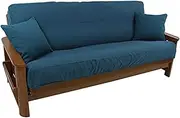 Solid Twill 8 to 9-inch Full Futon Cover Set with Two 18-inch Throw Pillows (Set of 3) - Aqua Blue