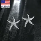 Fashion Women 925 Sterling Silver Jewelry Zirconia Earrings Stud Starfish 0689
