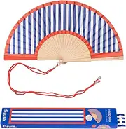 Fisura – Original Folding Fan with Stripes Print, Modern and Colourful Folding Handheld Fan, Blue & Red Design for Wedding, Rave, Festival -Includes Strap. Size: 42.5 x 23 cm