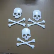 3x Glossy White Big Skull Crossbones skeleton Metal Badge Decal Emblem Sticker (for: Peugeot)