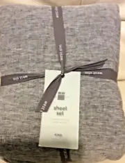 West Elm Belgian Flax Linen Queen Sheet Set NIP! Melange Slate Gray 4 Piece