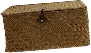 Homoyoyo Space-saving Storage Basket Handwoven Lid for Office Home Organization