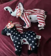 TY Political Beanie Baby Babies RIGHTY & LEFTY 2000 W/ Tags Excellent