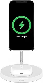 Belkin MagSafe 2-in-1 Wireless Charging Stand - Fast Wireless Charging for Apple iPhone 16/15/14/13/12 Series & AirPods - White