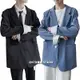 外套 藍色西裝 男外套 雙排扣簡約外套 韓版潮流西服 休閒 寬鬆 韓國夾克 正韓衣著 現貨